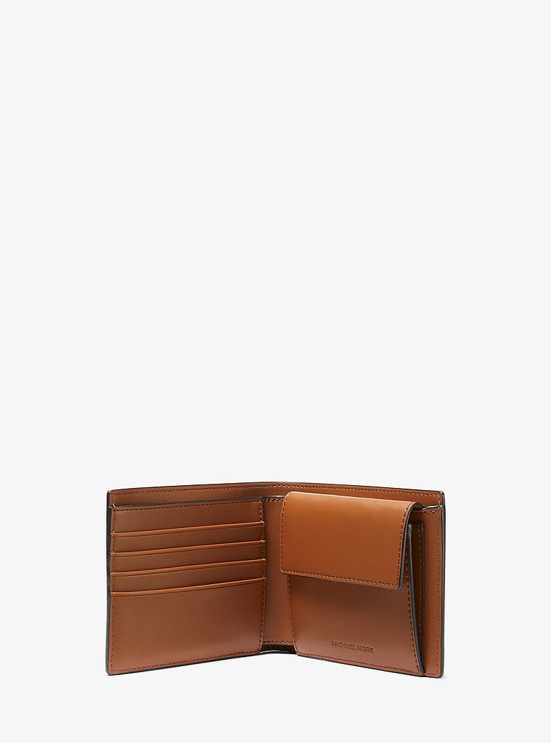 Hudson Pebbled Leather Billfold Wallet With Coin Pouch in LUGGAGE | Michael Kors
