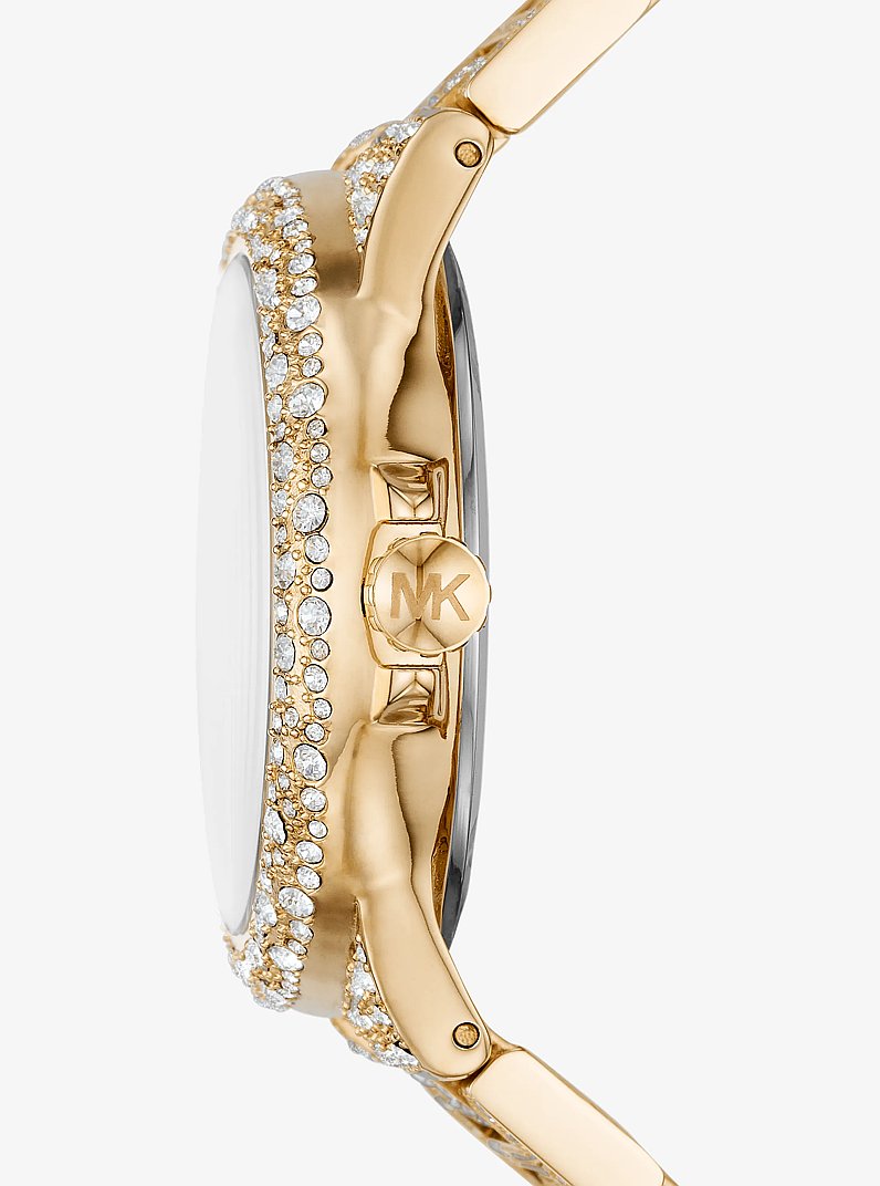 Oversized Camille Pav&eacute; Gold-Tone Watch in GOLD | Michael Kors