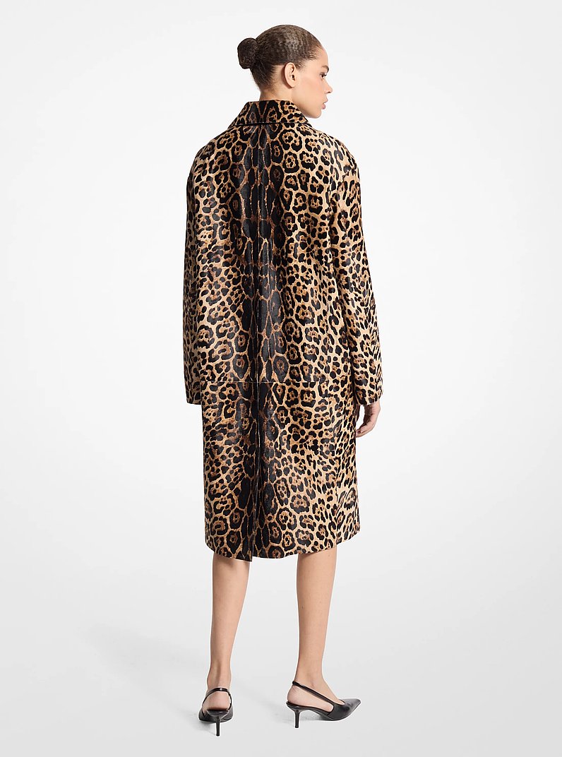 Jaguar Print Calf Hair Balmacaan in CAPPUCCINO | Michael Kors