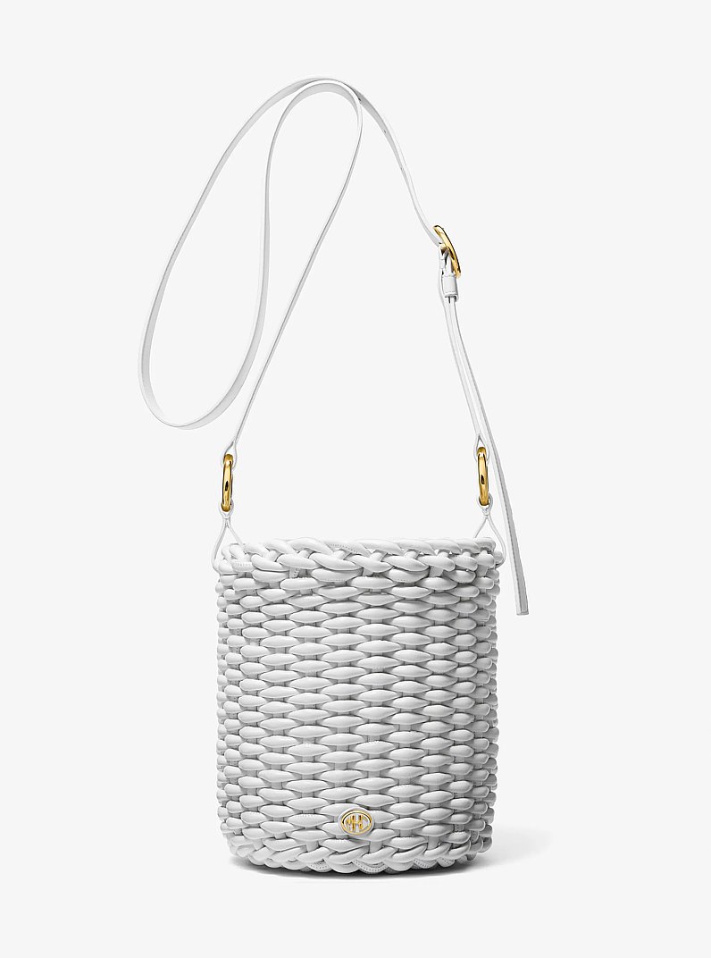 Julie Large Woven Leather Bucket Bag in OPTIC WHITE | Michael Kors