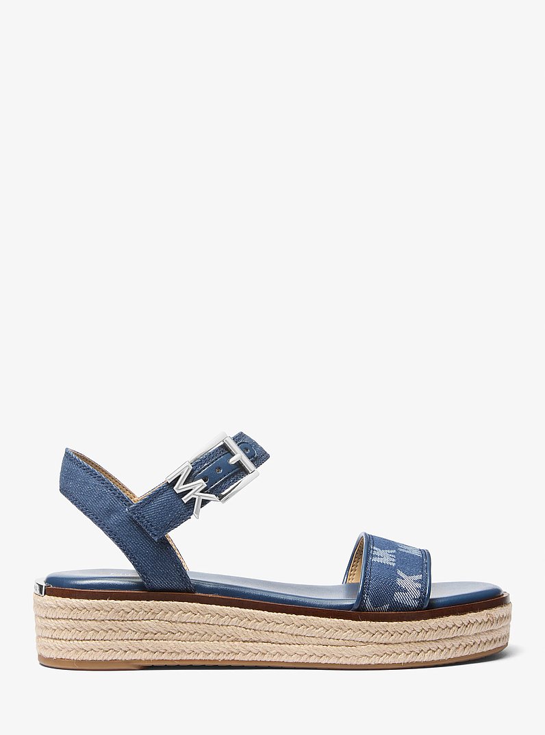 Richie Logo Jacquard Denim Espadrille Sandal in MEDIUM BLUE WASH | Michael Kors