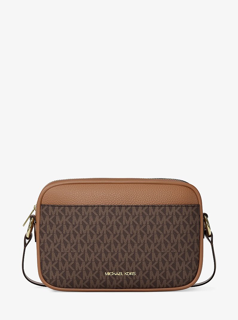 Jet Set Travel Large Signature logo Camera Crossbody Bag in BROWN | Michael Kors
