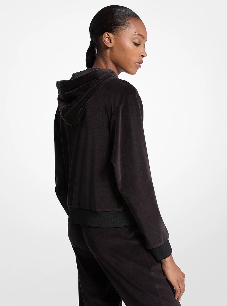 Embellished Logo Velour Hoodie in BLACK - Sale | Michael Kors [US]