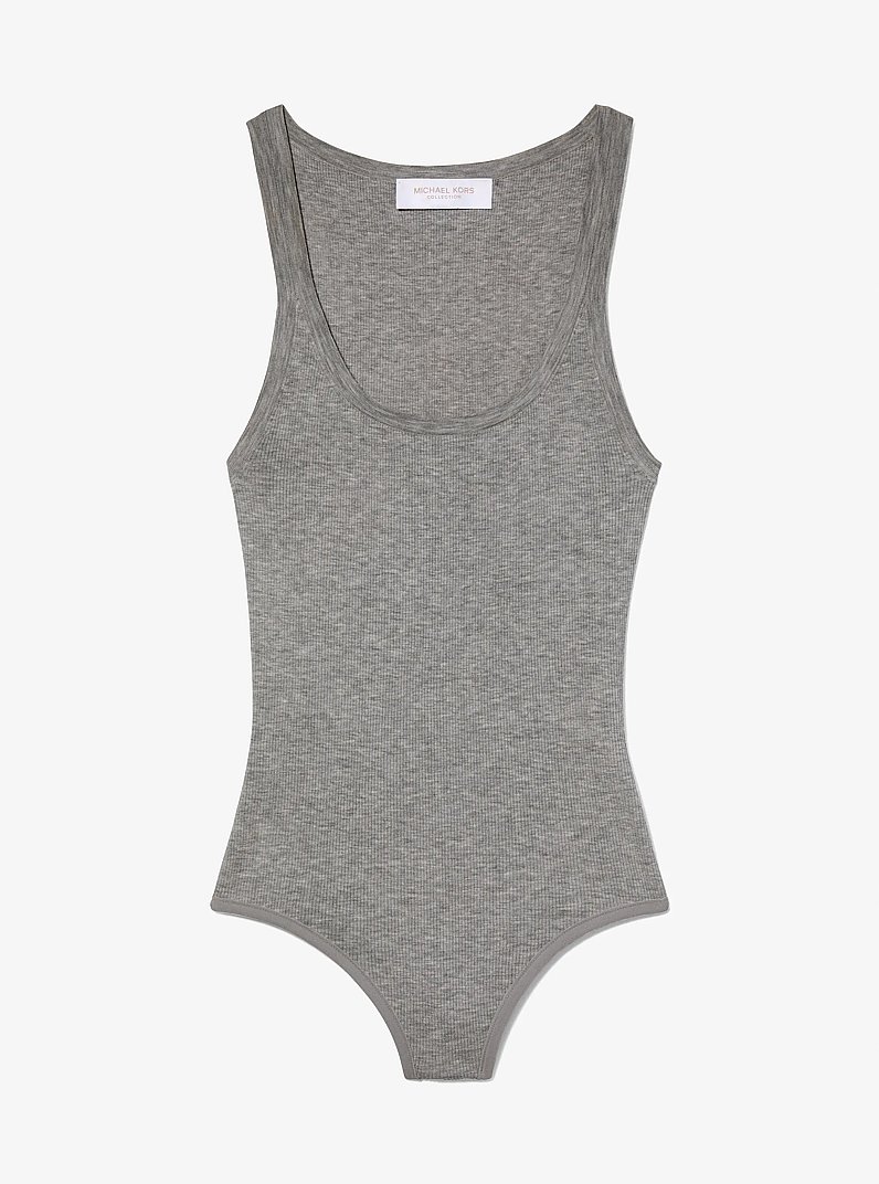Ribbed Stretch Viscose Tank Top Bodysuit in BANKER GREY | Michael Kors