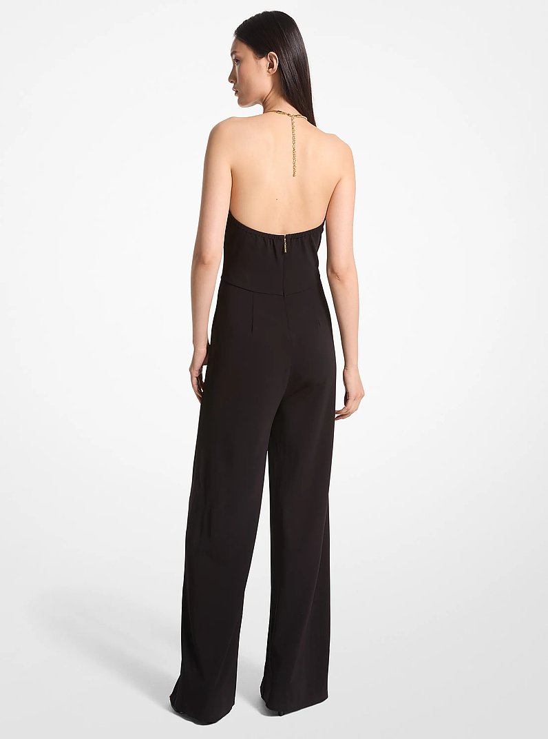 Embellished Stretch Matte Jersey Halter Jumpsuit in BLACK | Michael Kors