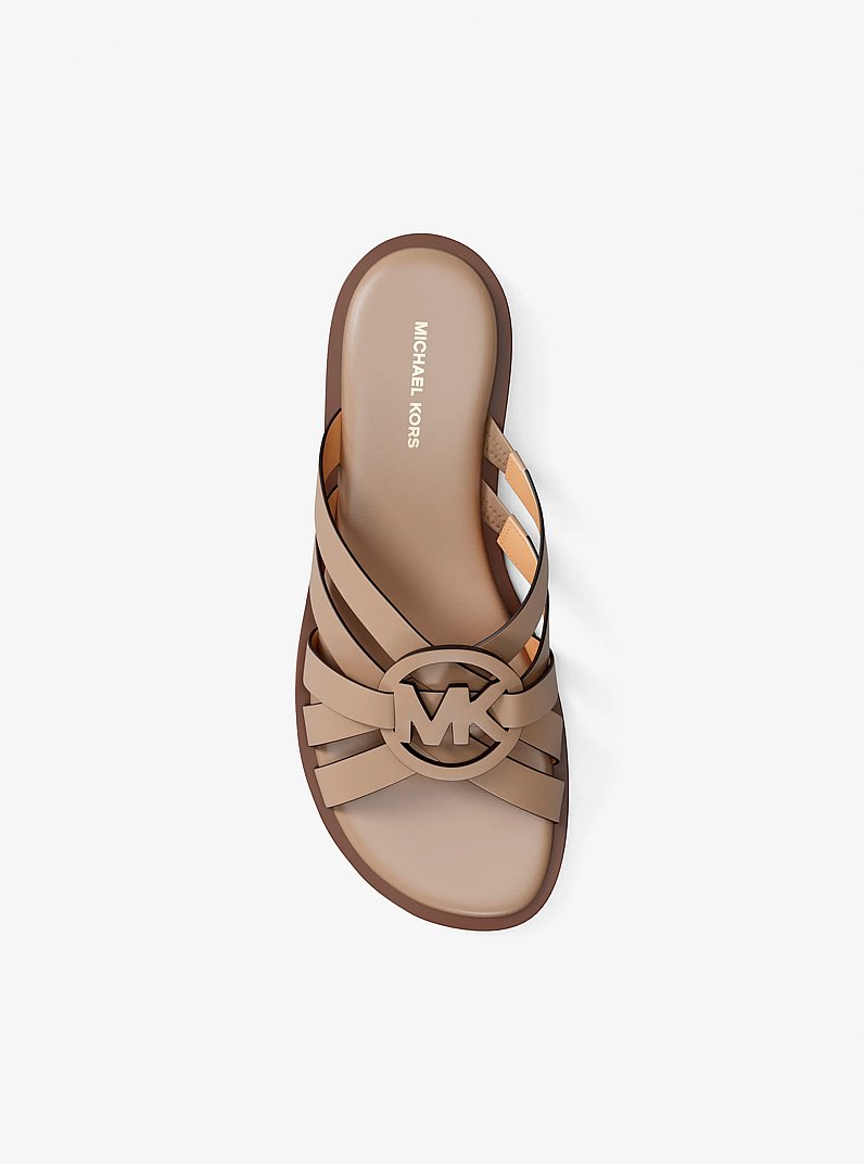 Erika Leather Slide Sandal in KHAKI | Michael Kors
