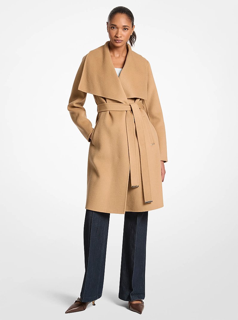 Wool Blend Wrap Coat in KHAKI | Michael Kors
