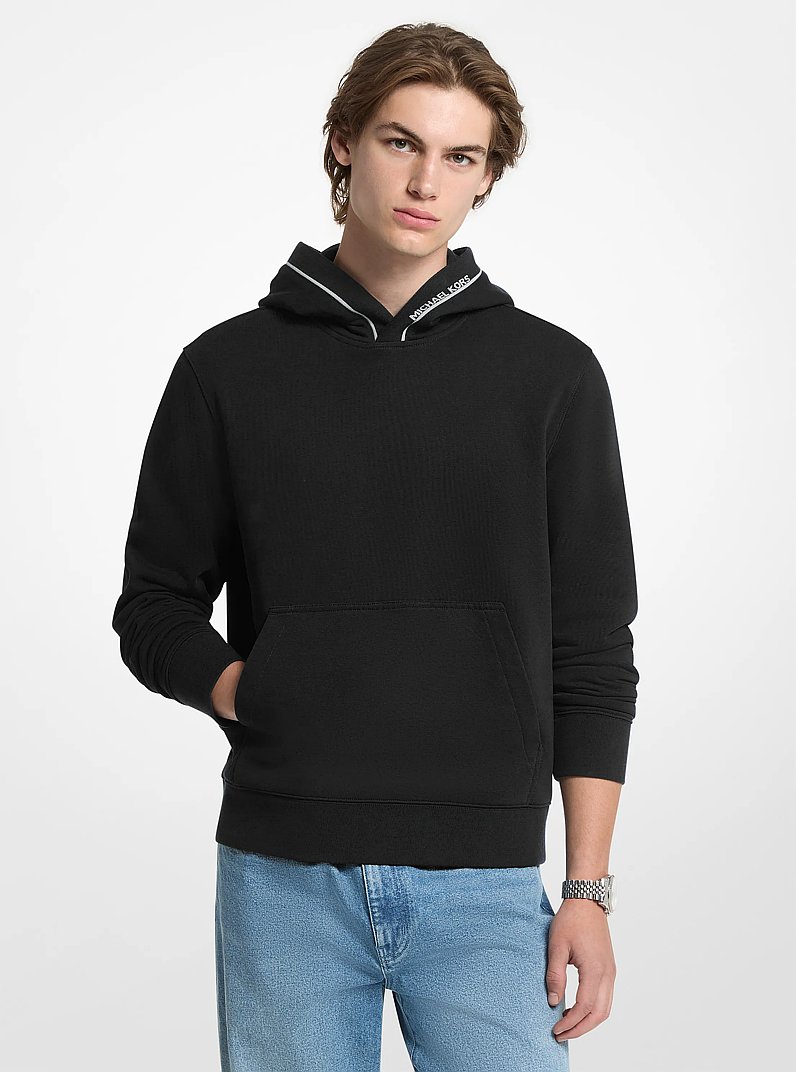 Logo Trim Cotton Blend Terry Hoodie in BLACK | Michael Kors