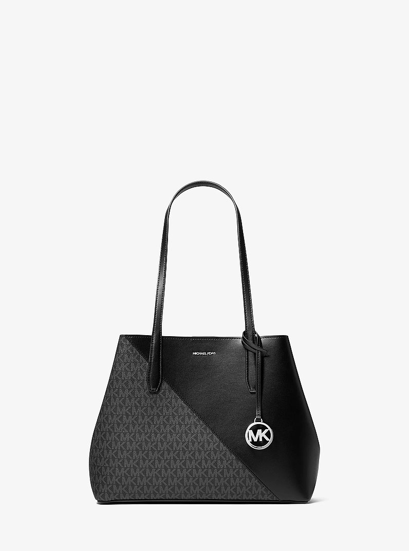 Avalon Medium Signature Logo and Smooth Tote Bag in NOIR | Michael Kors