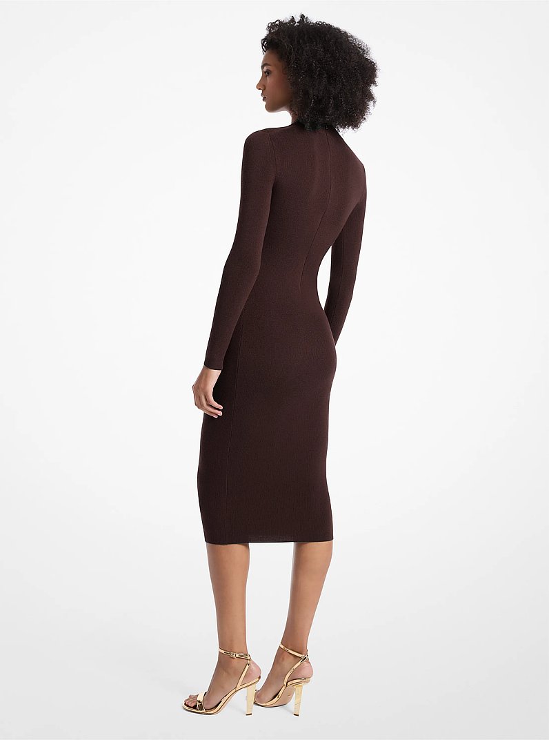 Kleid aus Stretch-Wollmischgewebe mit Stehkragen in SCHOKOLADE | Michael Kors