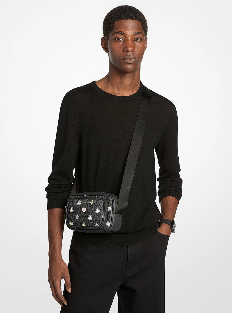 Cooper Small Printed Signature Logo Camera Crossbody Bag With Pouch in BLACK | Michael Kors