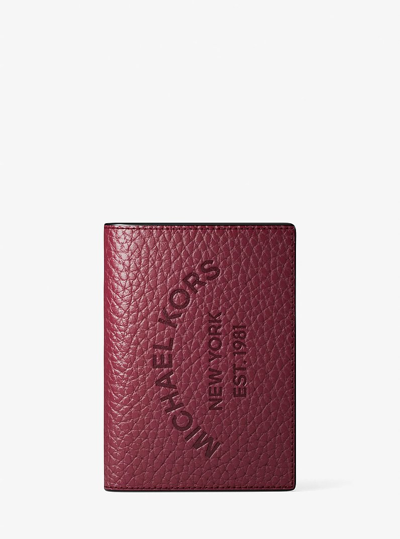 Cooper Pebbled Leather Bi-Fold Card Case in MAROON | Michael Kors