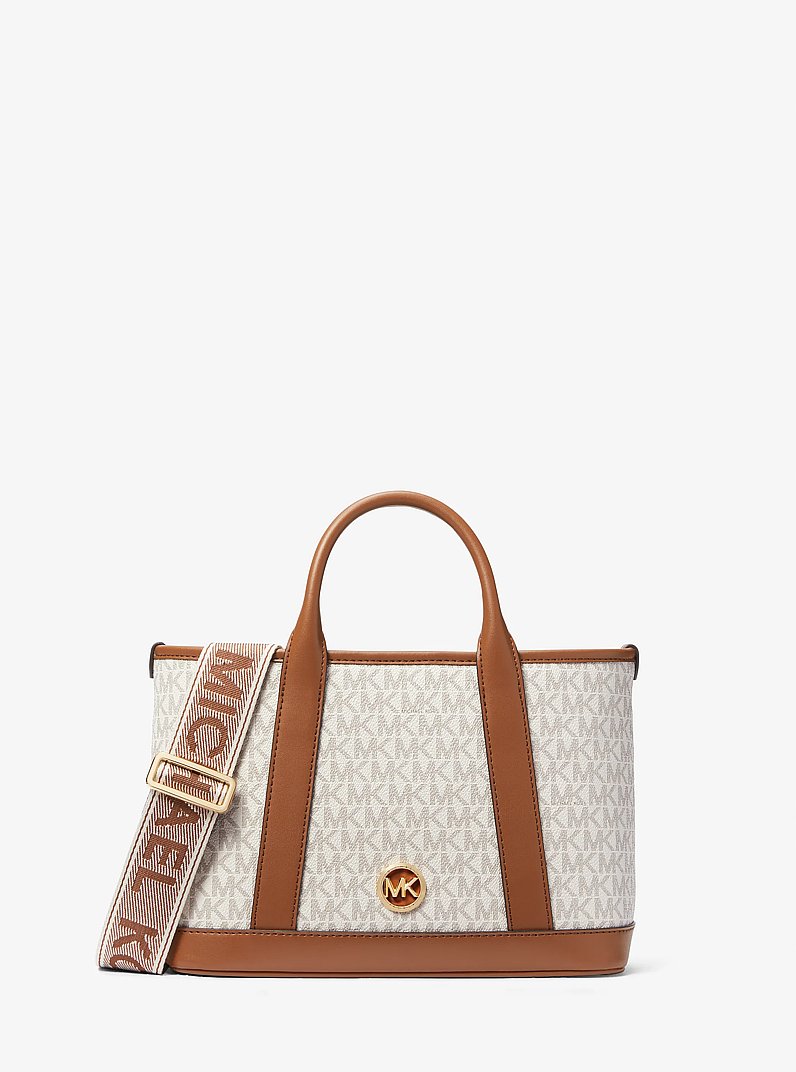 Luisa Small Signature Logo Satchel in VANILLA/LUGGAGE | Michael Kors