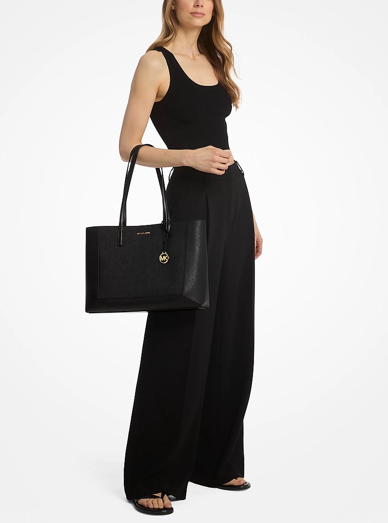 Sallie Large Saffiano Leather Tote Bag in BLACK | Michael Kors