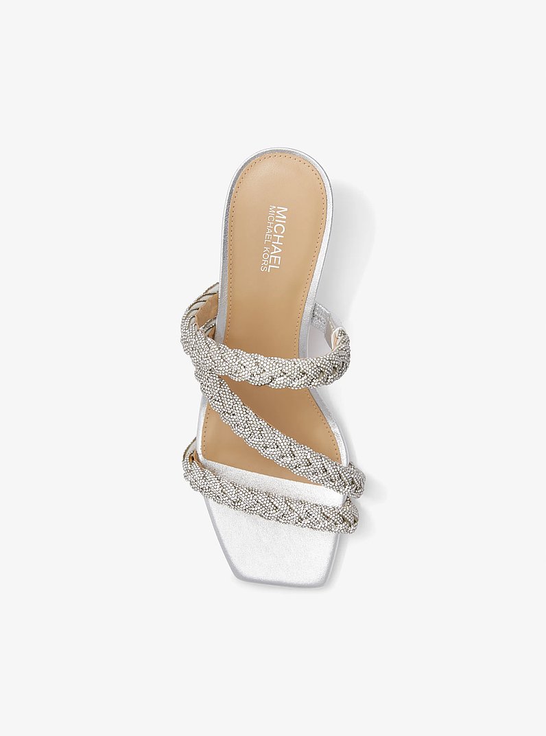 Celia Embellished Metallic Kitten Sandal in SILVER | Michael Kors
