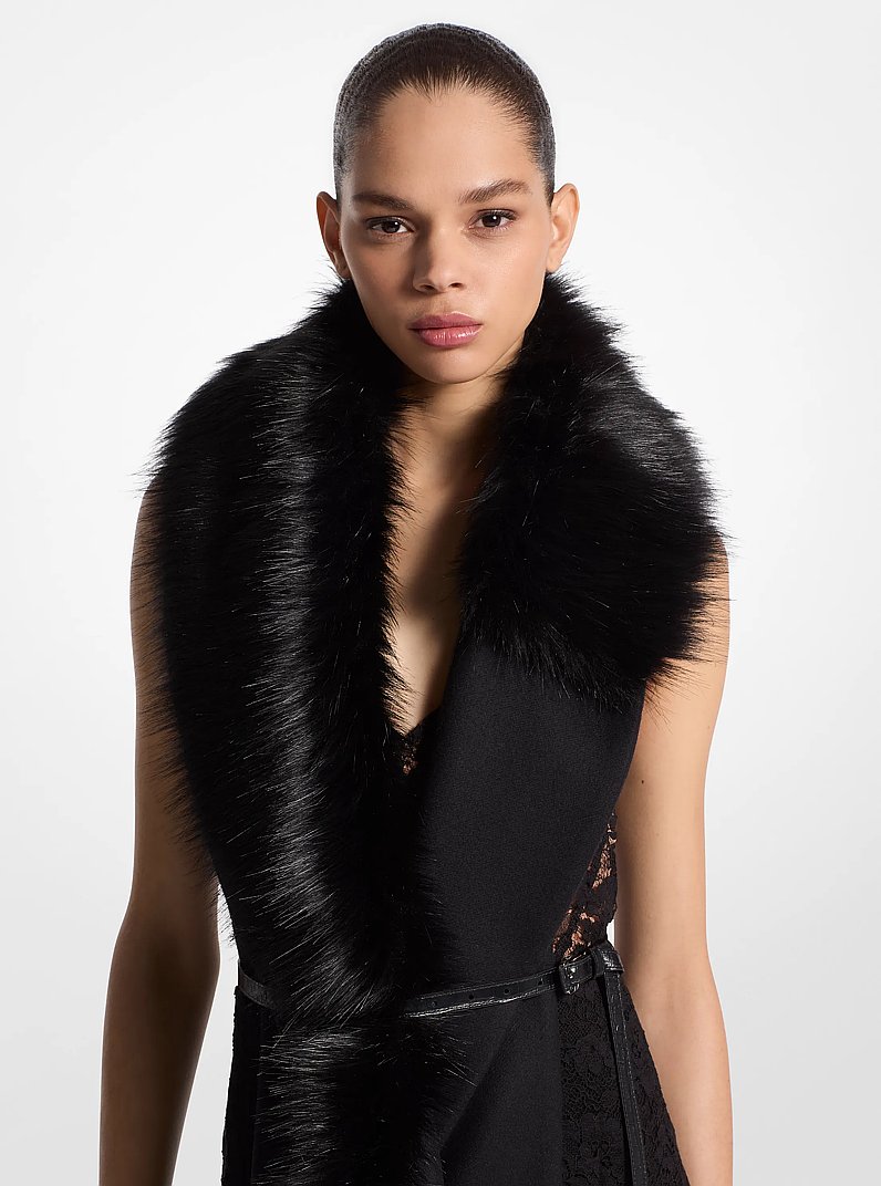 Wool Melton Faux Fur Stole in BLACK | Michael Kors