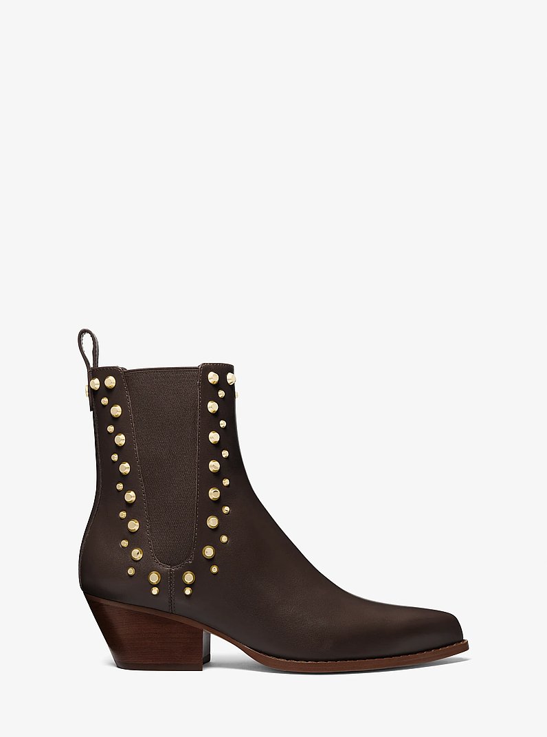 Kinlee Astor Studded Leather Ankle Boot in CHOCOLATE | Michael Kors