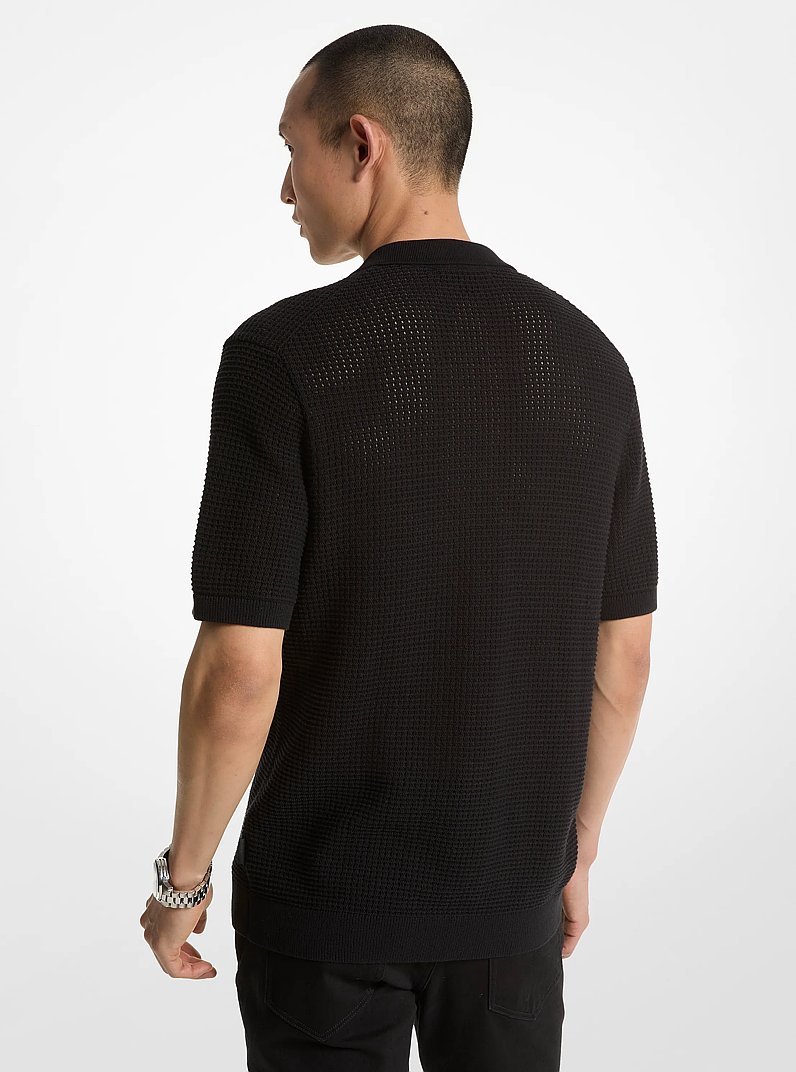 Open-Knit Cotton Shirt in BLACK | Michael Kors