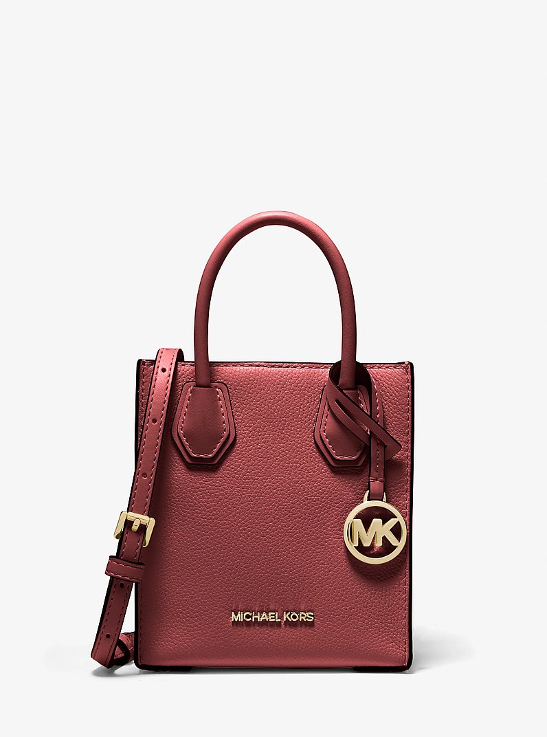 Mercer Extra-Small Pebbled Leather Crossbody Bag in DARK CHERRY | Michael Kors