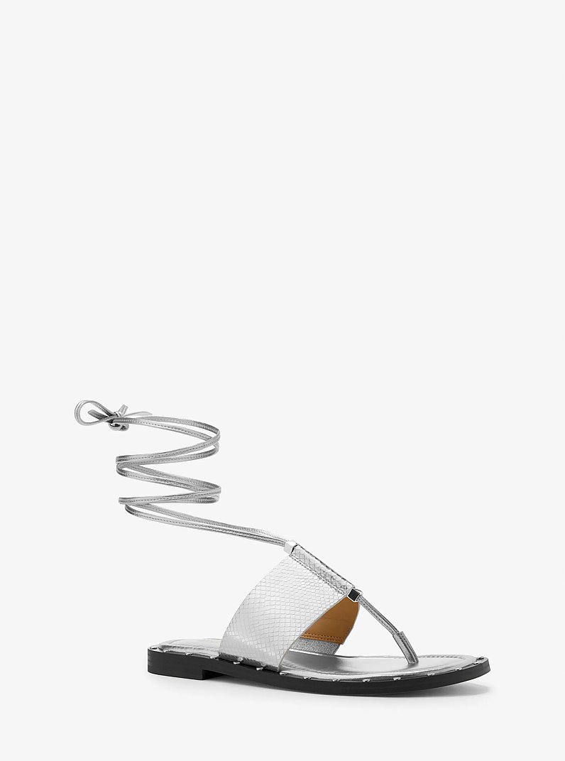 Jagger Metallic Snake Embossed Leather Lace-Up Sandal