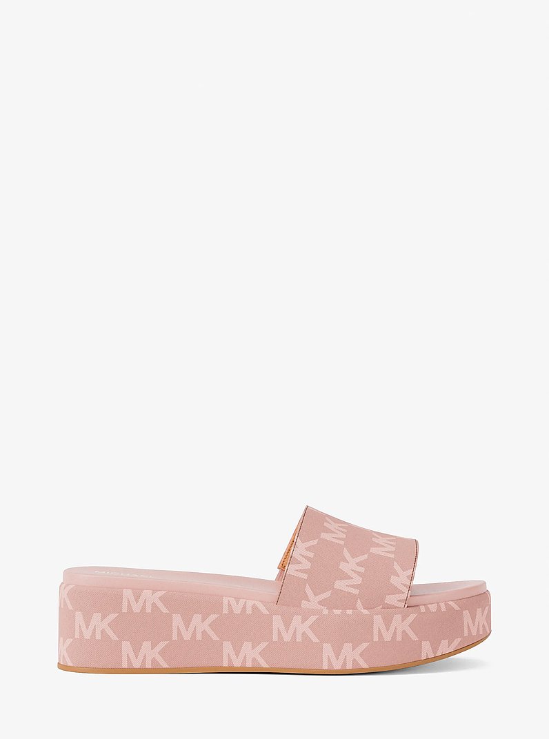 Sadler Logo Jacquard Platform Slide Sandal in PWDRBLSH WSH | Michael Kors