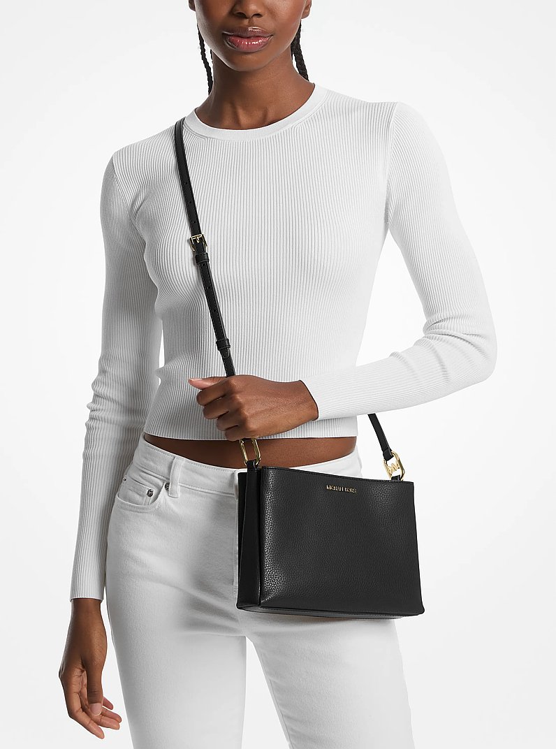 Trisha Medium Pebbled Leather Crossbody Bag in BLACK | Michael Kors