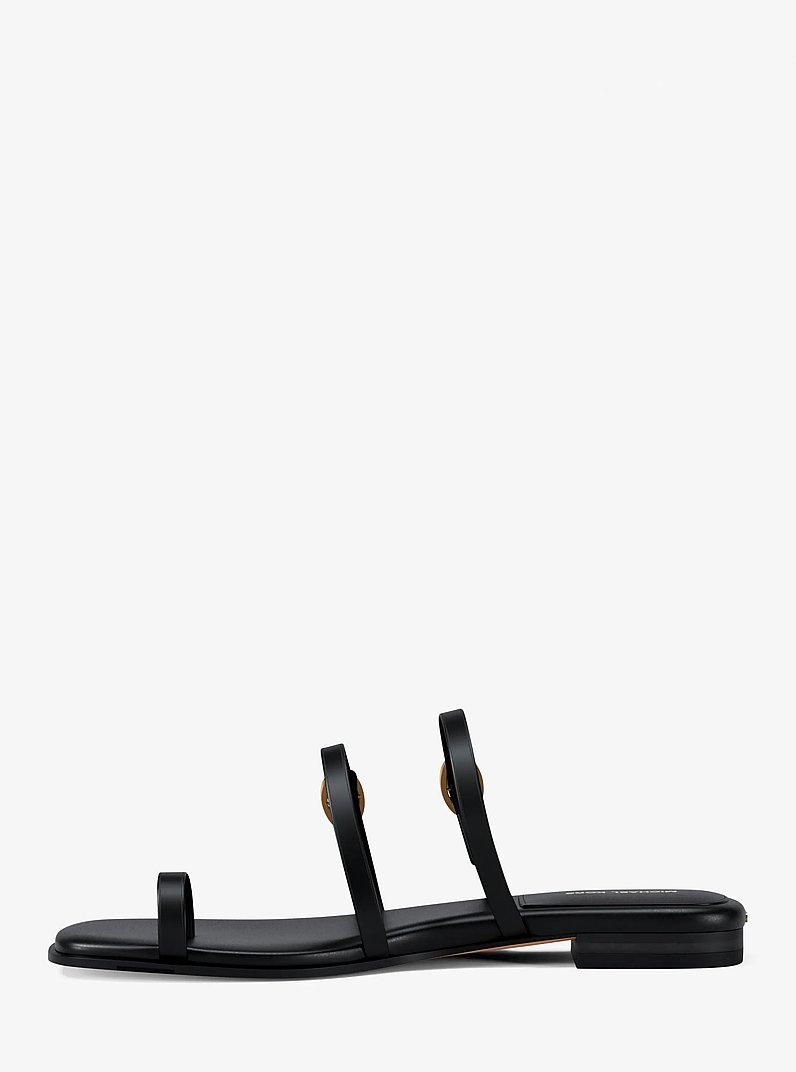 Kya Leather Flat Sandal in BLACK | Michael Kors