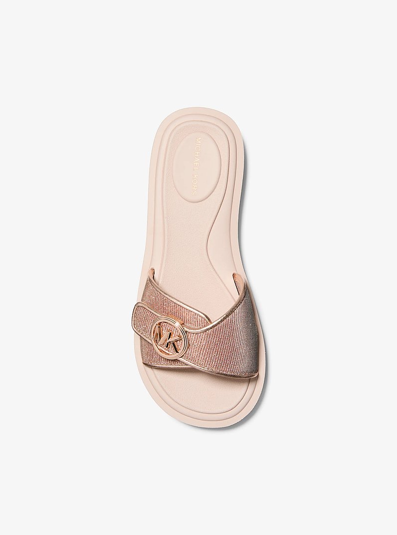Glitter Embellished Logo Slide Sandal in ROSE GOLD | Michael Kors
