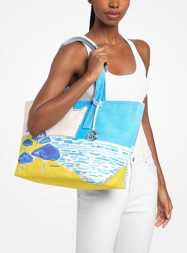 Michael Kors X Christina Zimpel Large Cotton Canvas Tote Bag in MILOS BLUE | Michael Kors