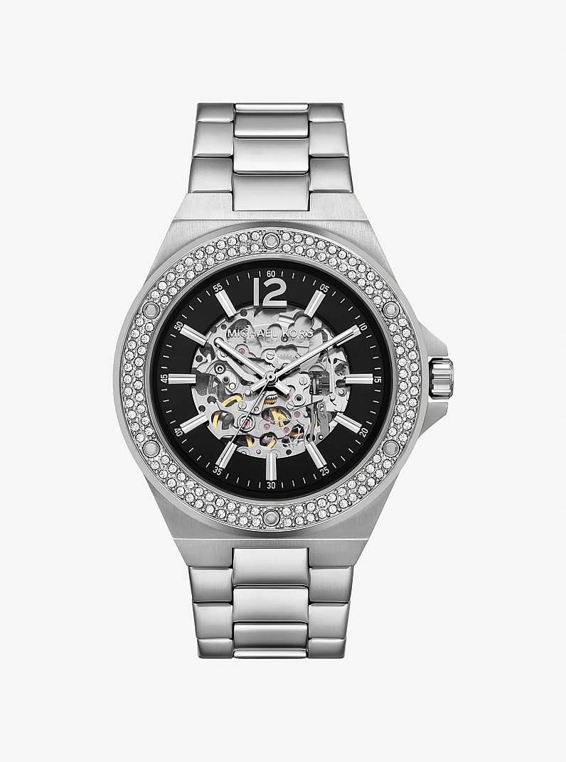 Oversized Lennox Pav&eacute; Silver-Tone Watch in SILVER | Michael Kors