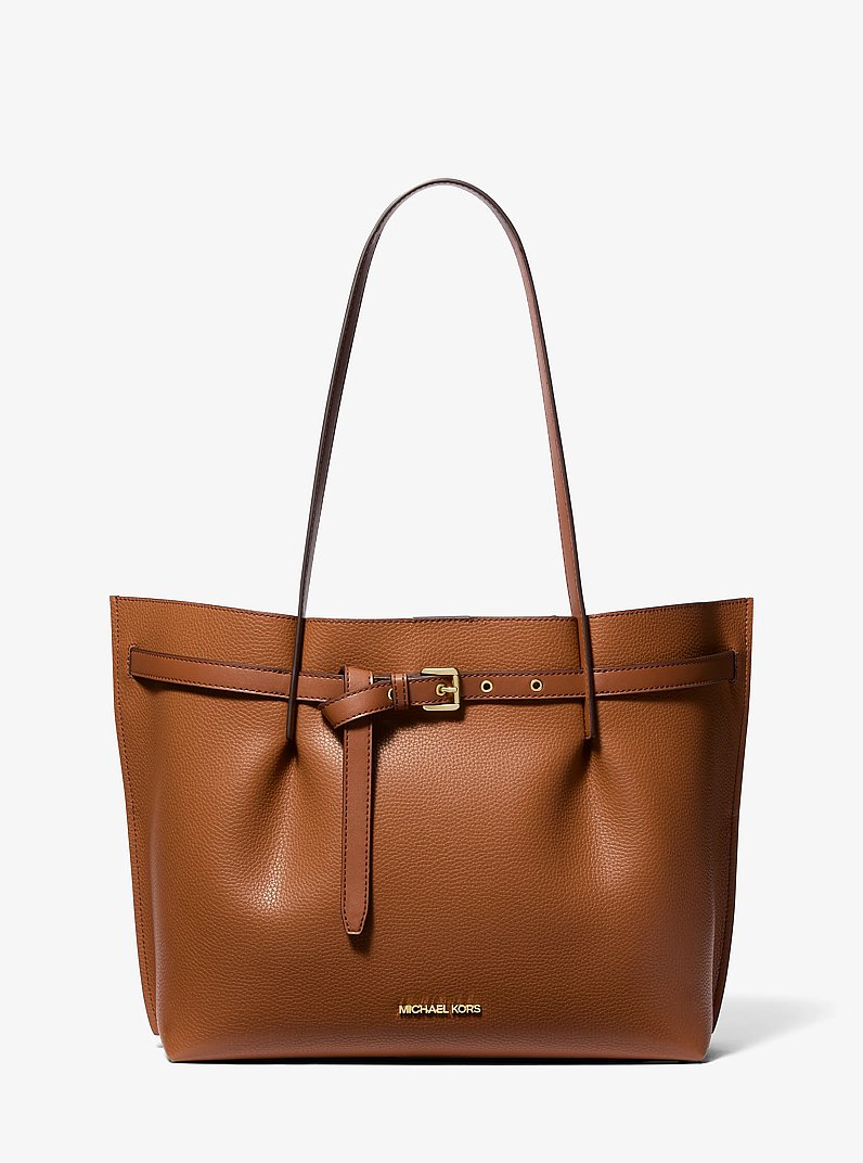 Emilia Large Pebbled Leather Tote Bag in LUGGAGE | Michael Kors