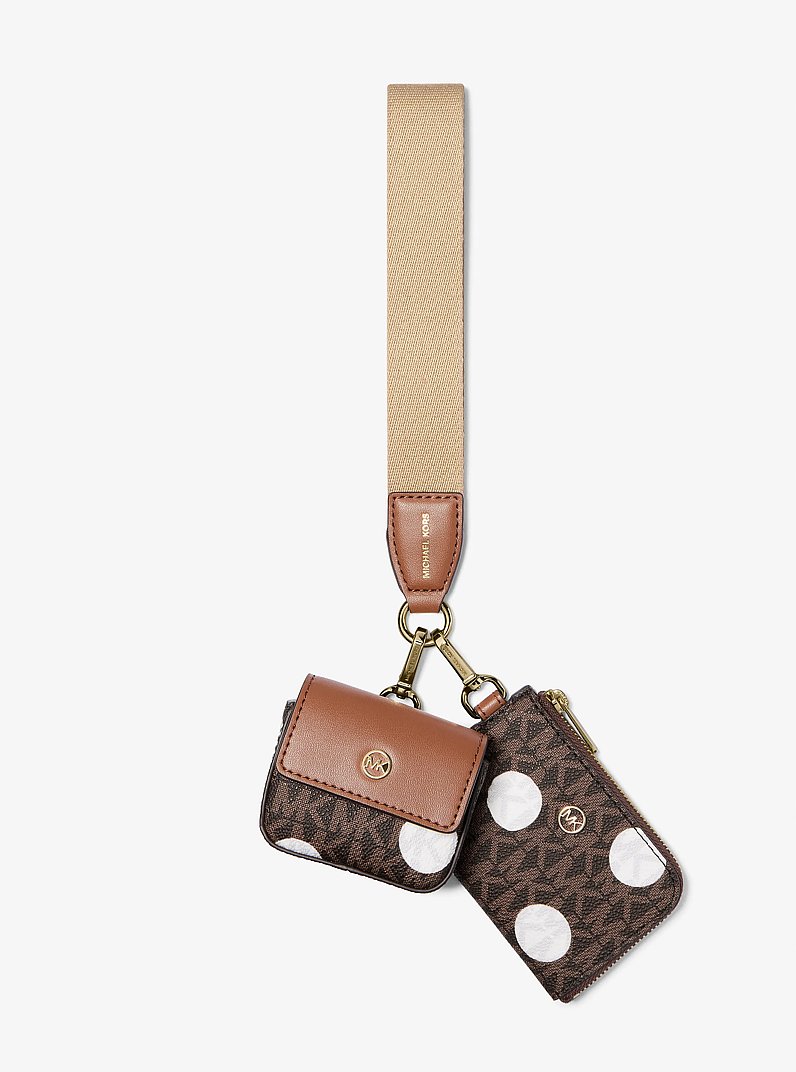 Jet Set Polka Dot Signature Logo Dual Pouch Wristlet in BROWN | Michael Kors