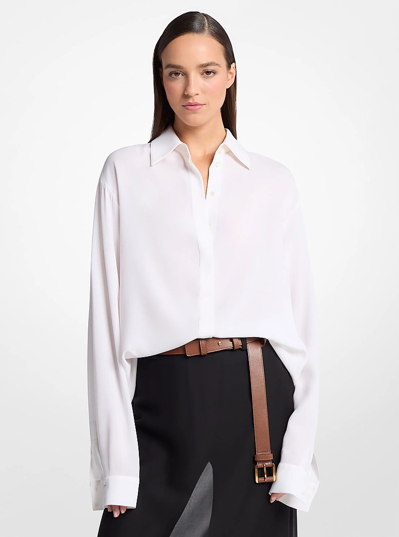 Camisa de seda georgette con botones estilo boyfriend in BLANCO INTENSO | Michael Kors