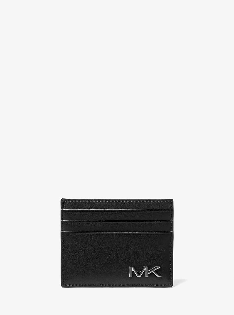 Varick Leather Tall Card Case in BLACK | Michael Kors