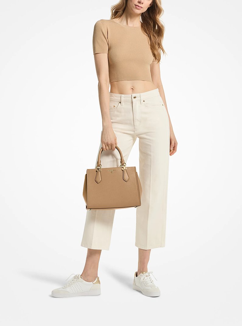Marilyn Medium Saffiano Leather Satchel in HUSK | Michael Kors