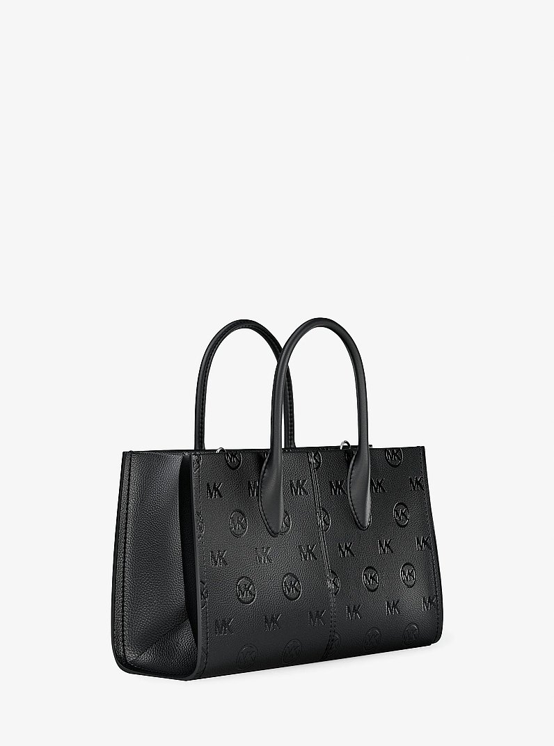 Mirella Medium Logo Debossed Satchel in BLACK | Michael Kors