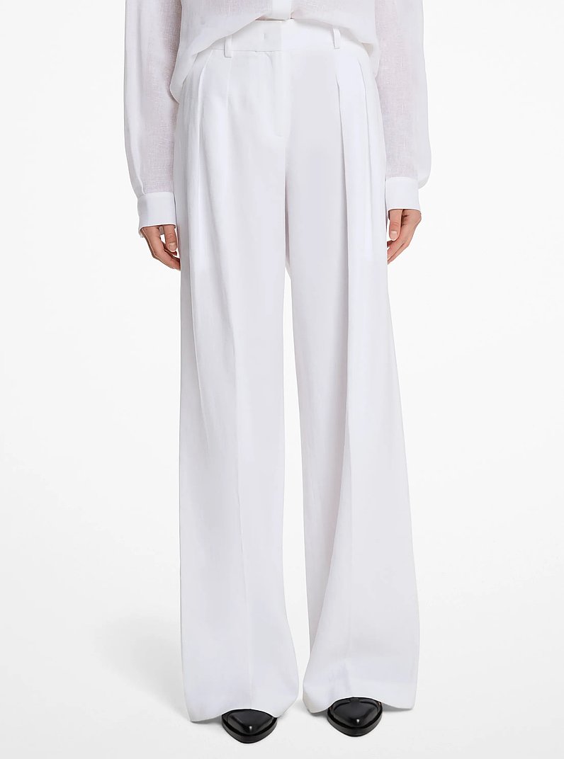 Linen Wide-Leg Trousers in OPTIC WHITE | Michael Kors