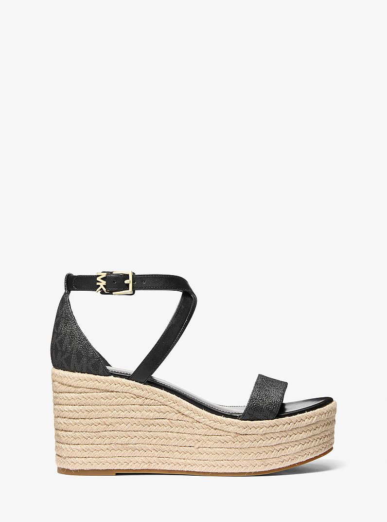 Sandalia Serena de piel con cu&ntilde;a y logotipo exclusivo in NEGRO | Michael Kors