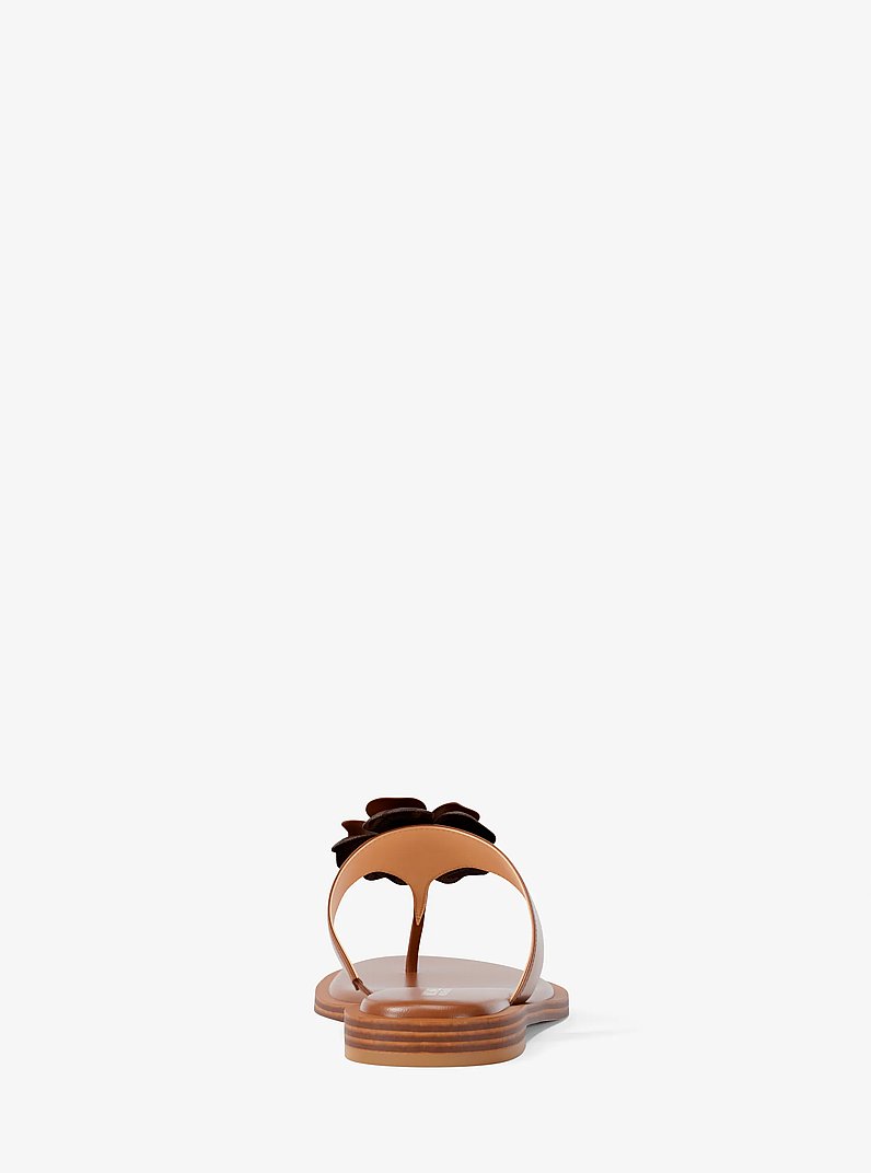Callie Embellished Signature Logo Trim Thong Sandal in LUGGAGE | Michael Kors