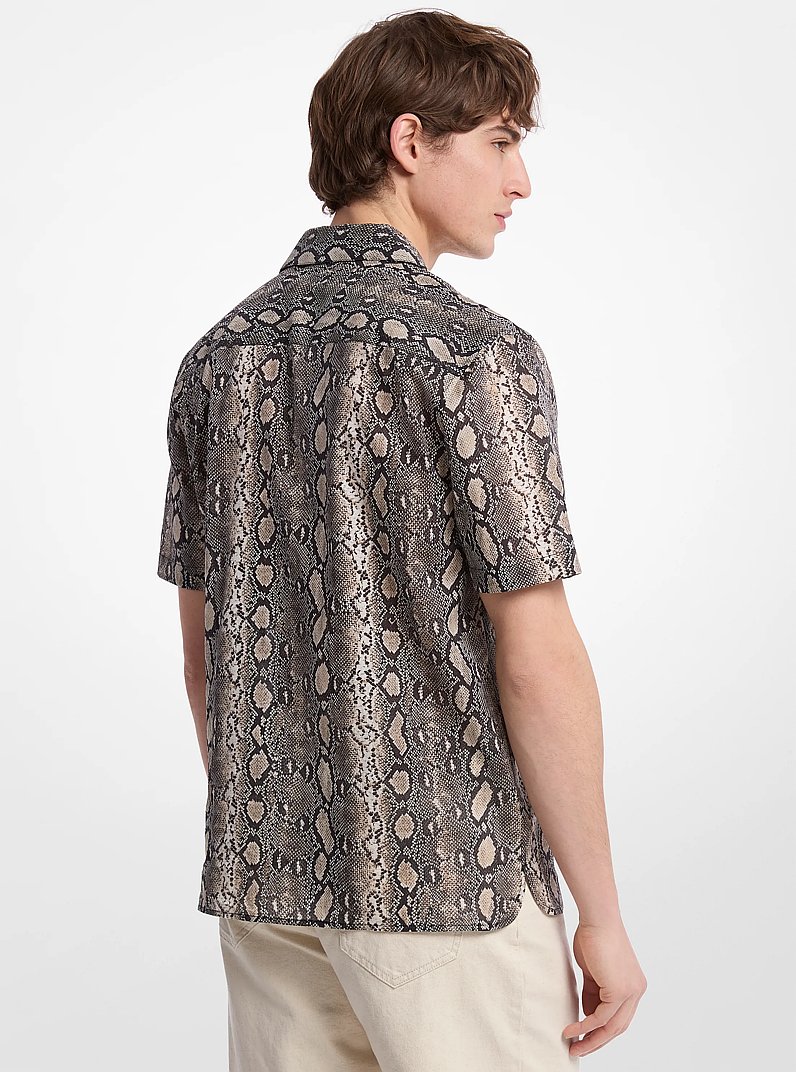 Snake Print Cotton Camp Shirt in BLACK | Michael Kors