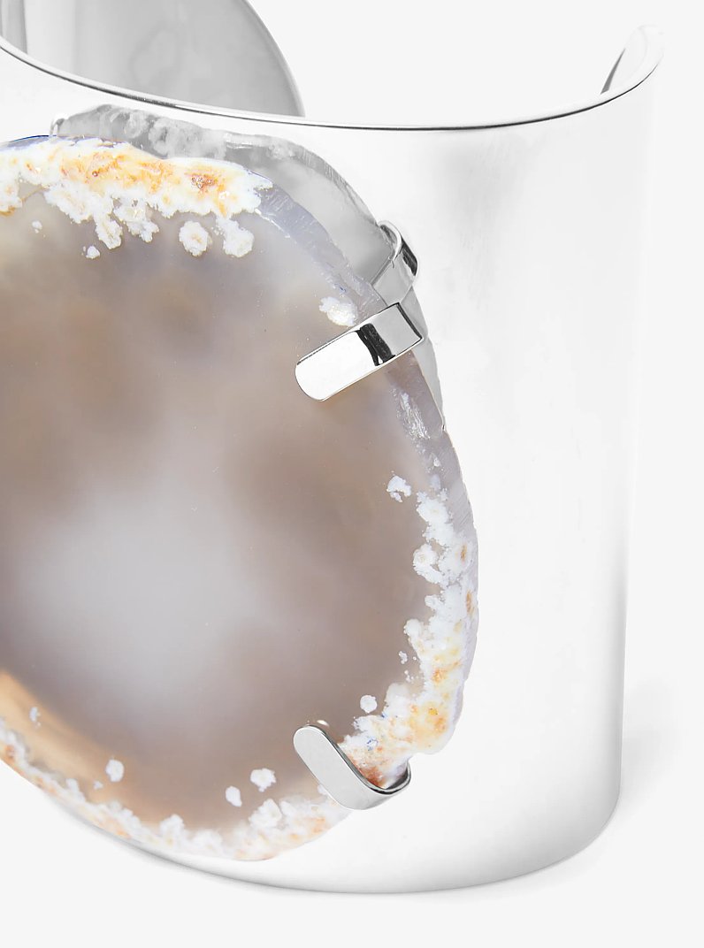 Precious Metal-Plated Brass and Agate Collar Necklace in SILVER/TAUPE | Michael Kors