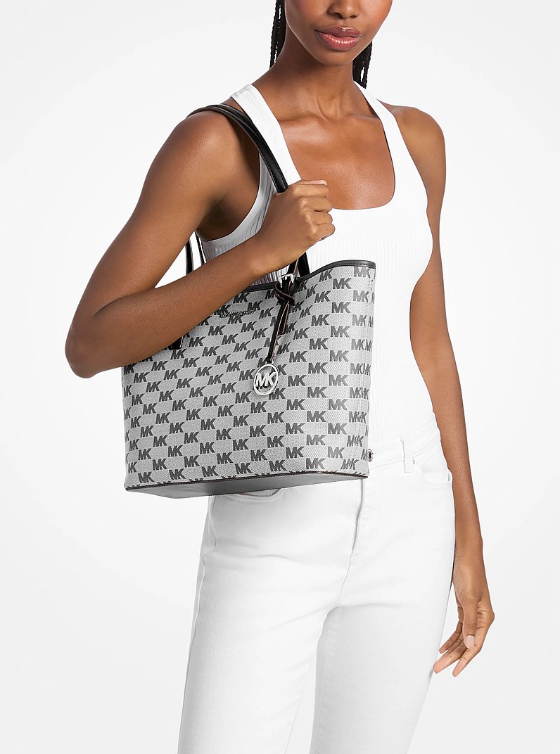 Borsa tote Jet Set media con logo jacquard in NERO | Michael Kors
