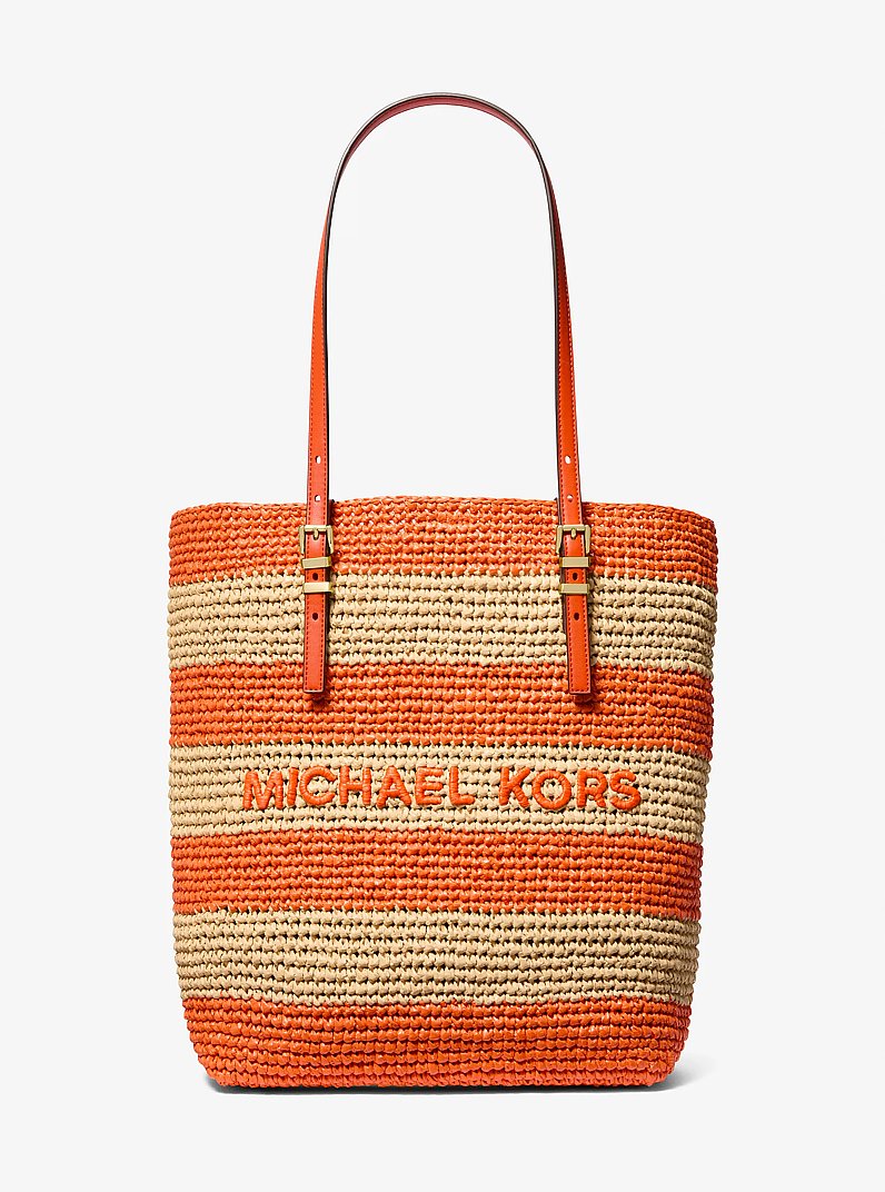 Borsa tote Quinn grande in paglia lavorata a mano in ARANCIO PUNCH | Michael Kors
