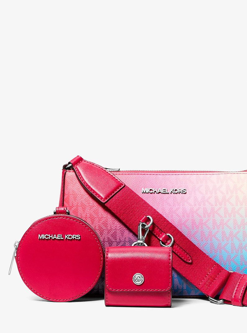 Jet Set Small Ombr&eacute; Signature Logo Crossbody Bag with Case for Apple Airpods Pro&reg; in DARK RASPBERRY MULTI | Michael Kors