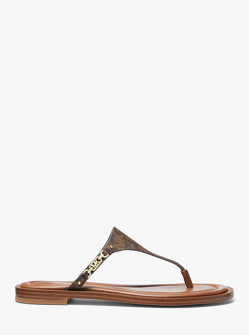 Daniella Empire Signature Logo Sandal in BROWN | Michael Kors