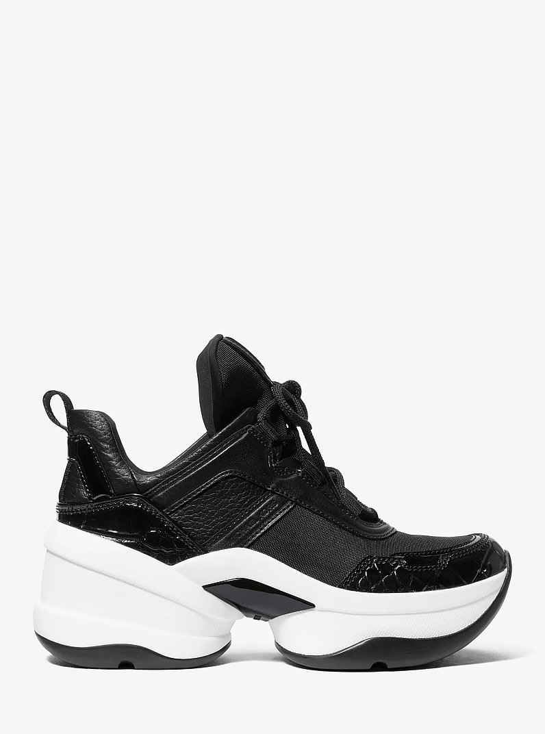 Olympia Mixed-Media Trainer in BLACK | Michael Kors
