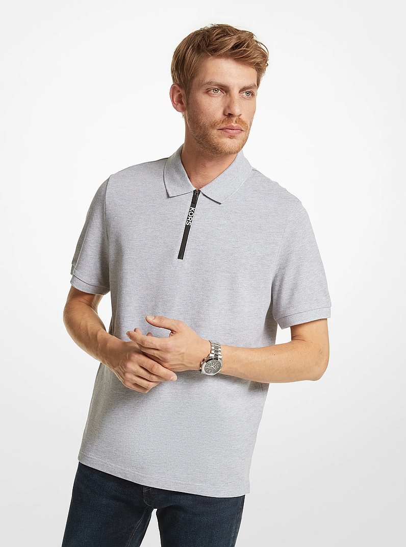 Cotton Half-Zip Polo Shirt in HEATHER GREY | Michael Kors