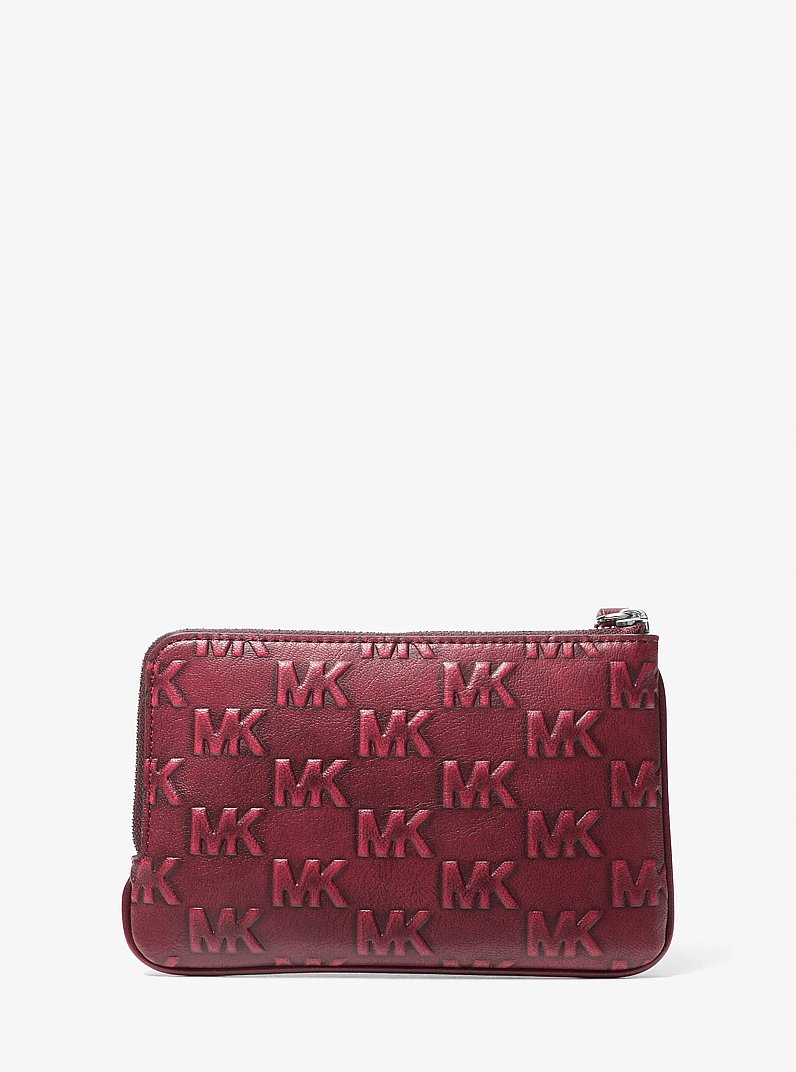 Jet Set Travel Small Burnished Logo Embossed Wristlet in MAROON | Michael Kors