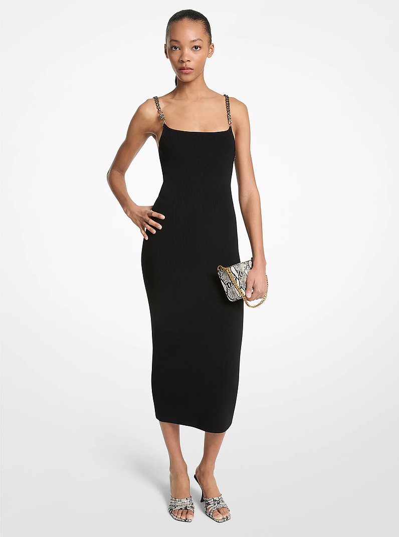 Abito longuette in misto viscosa con decorazioni in NERO | Michael Kors