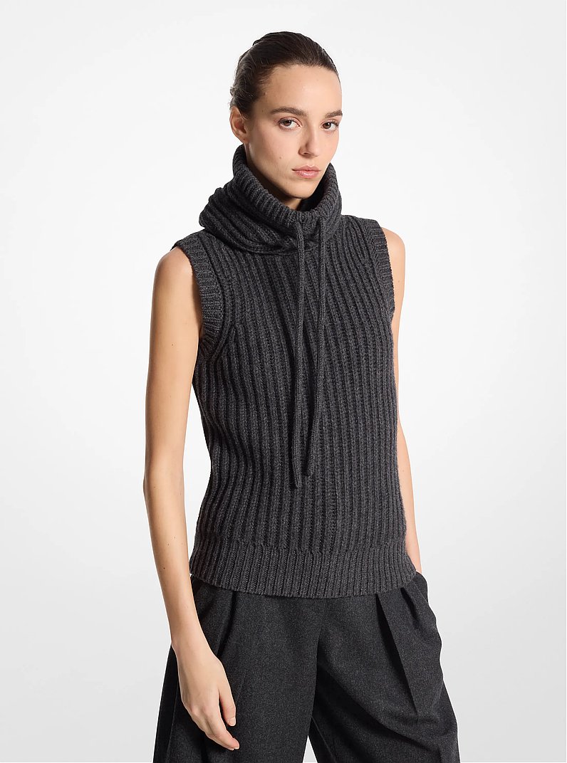 Cashmere Sleeveless Funnel-Neck Sweater in CHARCOAL | Michael Kors